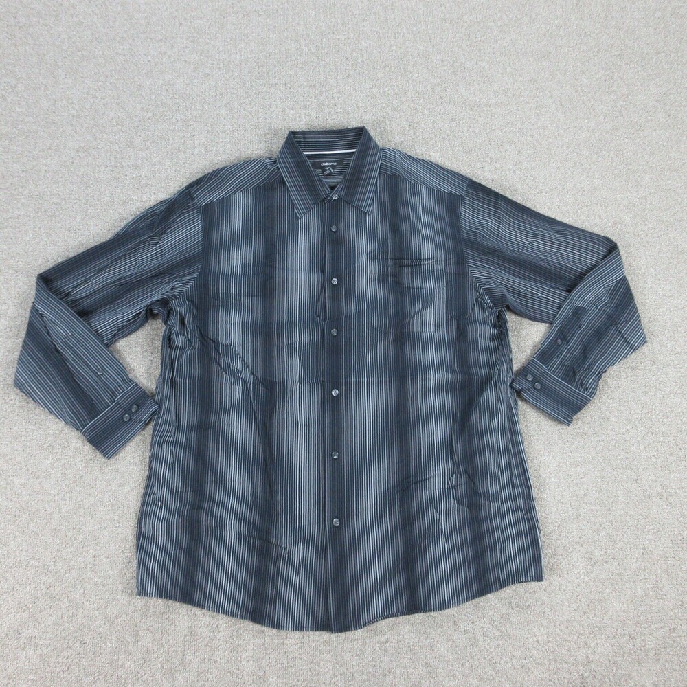 Claiborne Shirt Mens Extra Large Tall Black Striped Long Sleeve Button Up